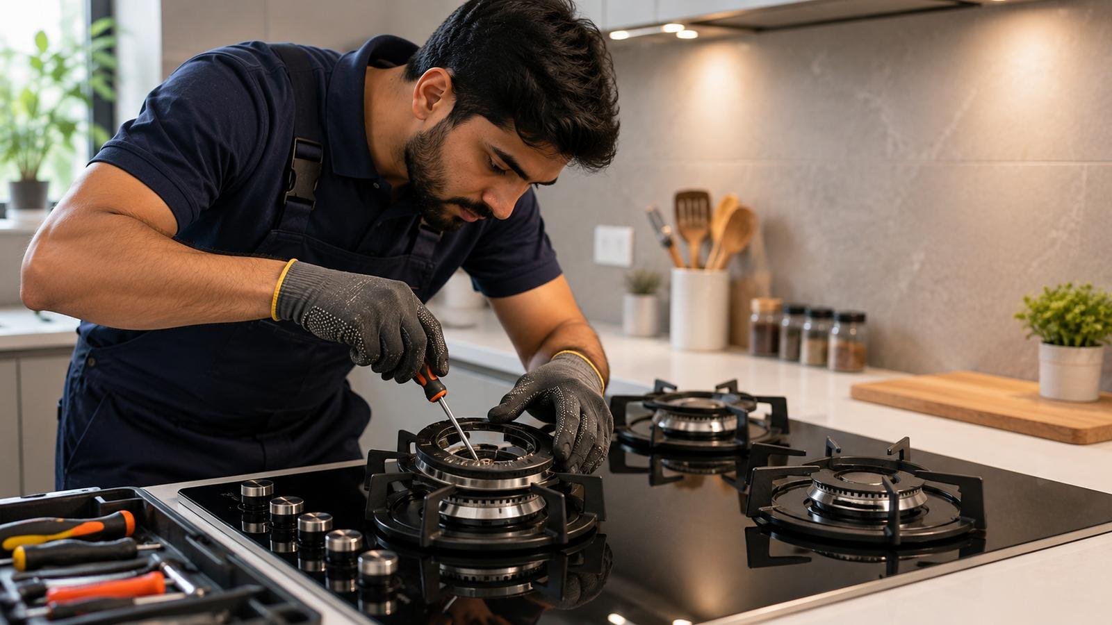 Built-in kitchen hob inspection and repair